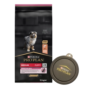 PRO PLAN Sensitive Skin Puppy Food pentru căței, bogată în somon, 12 kg + bol GRATUIT!!