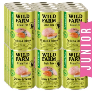 WILD FARM Premium Grain Free Curcan și simon / Paul și simon Junior 24x400g - hrană fără cereale pentru pisoi