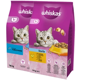 WHISKAS Hrană uscată pentru pisici 1+WHISKAS Hrană uscată pentru pisici Post Sterilizare 1+ Sterilă cu pui 14kg -3% Reducere !!!