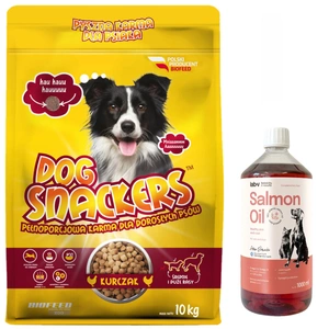 Hrană pentru câini Dog Snackers cu pui (rase medii și mari) 10kg+LAB V Salmon Oil pentru câini și pisici 500ml