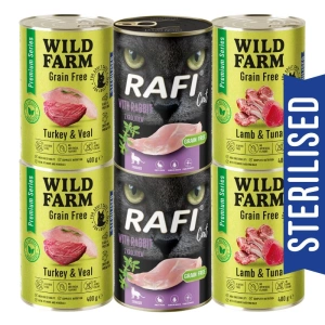 WILD FARM Premium Grain Free + Rafi 6x400g - hrană fără cereale pentru pisici sterilizate
