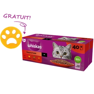 WHISKAS Pliculețe pentru pisici adulte Classic Meals 40 x 85 g - hrană umedă pentru pisici adulte, în sos (bucăți cu: vită, pui, miel, carne de pasăre) + Soluție de curățat pentru mașina de spălat GRATUITĂ!