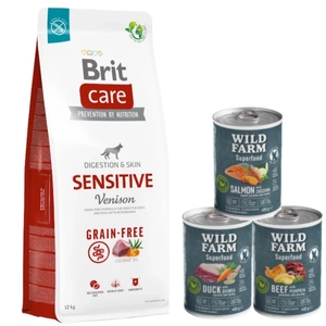 BRIT CARE Fără cereale Sensitive Venison 12 kg + Wild Farm Superfood MIX Arome 3x400 g
