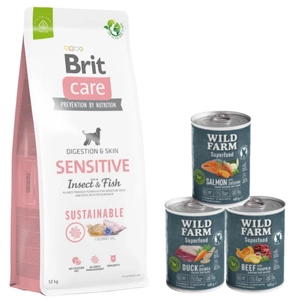 BRIT CARE Sustainable Sensitive Insect &amp; Fish 12 kg + Wild Farm Superfood MIX Flavours 3x400 g