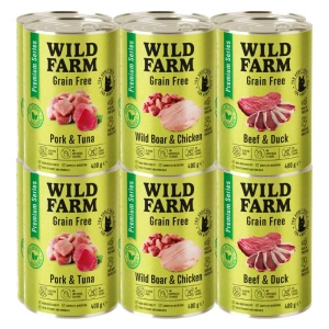 WILD FARM Premium Grain Free Mix arome 12x400g - Hrană pentru pisici fără cereale