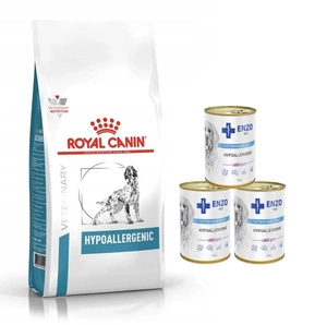 ROYAL CANIN Hypoallergenic 14kg+ 3x ENZO VET Hypoallergenic diet with rabbit for dogs 400g