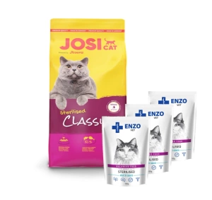 JosiCat Josera Classic Sterilizat 18kg + 3xENZO VET Sterilizat cu vițel în sos 100g