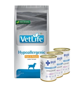 Farmina Vet Life Canine Hypoallergenic Fish&Potato 12kg+3xENZO VET Hypoallergenic diet with rabbit for dogs 400g