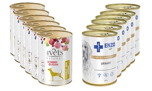4Vets Dog Urinary Non-struvite 6x400g+ENZO VET Urinary pentru afecțiuni ale tractului urinar cu pui pentru câini 6x400g