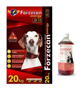 Forzecan Energy 51% carne fără OMG 20 kg + LAB V Ulei de somon pentru câini și pisici 1000 ml