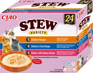 INABA Cat Ciao Stew – hrană complementară pentru pisici cu aromă de pui, ton și somon, 24 x 40 g