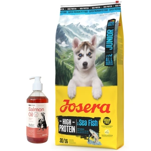 JOSERA Hrană proteică Junior cu pește de mare 12.5 kg + ulei de somon LAB V pentru câini și pisici 500 ml