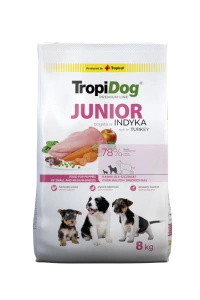 Tropidog Premium Junior pentru rase mici și mijlocii Tropidog Premium Junior Somon cu orez 8kg