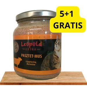 Leopold Mousse de pateu de carne de miel pentru pisici 6x300g +10% Gratis (Borcan)