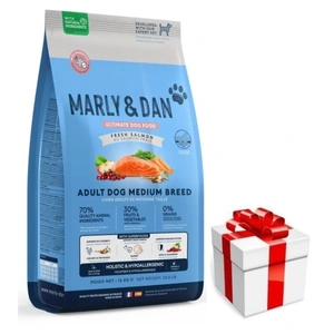 Hrană uscată Marly & Dan pentru câini adulți de rasă medie, cu somon proaspăt, holistică și hipoalergenică, 12 kg + SURPRIZĂ PENTRU CÂINE
