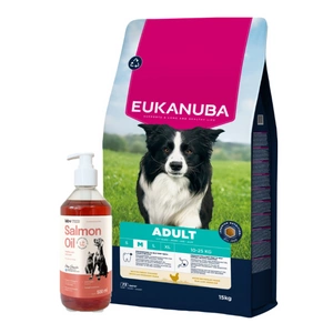 EUKANUBA Active Adult Medium Breed Chicken 15kg+LAB V Ulei de somon pentru câini și pisici 500ml
