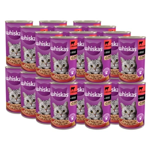 WHISKAS Hrană umedă pentru pisici 1+ cu carne de vită în sos 24x400g