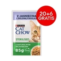 CAT CHOW Hrană sterilizată pentru pisici cu miel și fasole verde în sos 85g - 20 SASKETS + 6 GRATIS !!!