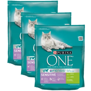 Purina One Cat Sensitive Hrană pentru pisici cu curcan 3x800g