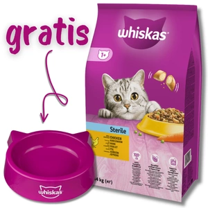 WHISKAS Hrană uscată pentru pisici sterilizate 1+ Sterile cu pui 14 kg + BOL PENTRU PISICI GRATUIT!!!