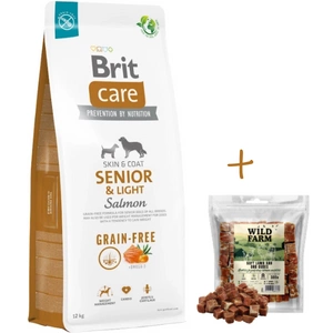 BRIT CARE Dog Grain-free Senior &amp; Light Salmon 12 kg + WILD FARM cuburi moi de miel și cod 500 g gustare pentru câini