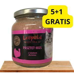 Leopold Pasztetowy mus z mięsem indyka dla kotów 6x300g +10% Gratis (Słoik)