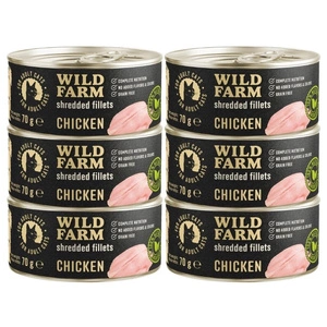 WILD FARM Fillets Chicken 6x70g - hrană umedă pentru pisici fără cereale, file în bulion