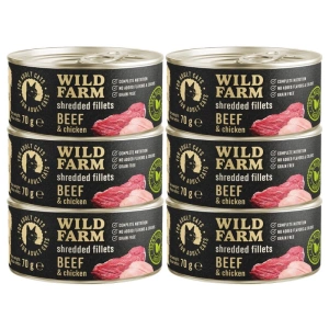 WILD FARM Fillets Beef&Chicken 6x70g - hrană umedă pentru pisici fără cereale, file în bulion