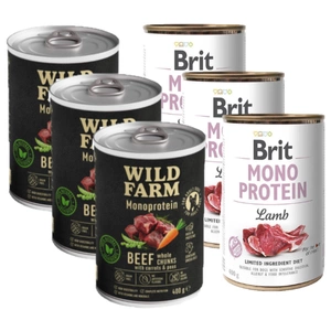 Brit Mono Protein Lamb 3x400g+Wild Farm Monoprotein Beef 3x400g
