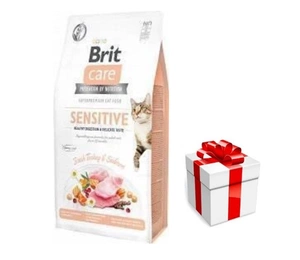 Brit Care Cat Grain-Free Sensitive Digestie sănătoasă și gust delicat cu curcan și somon 7 kg + Surpriză pentru pisica ta