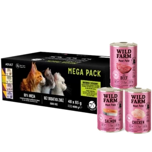 PetRepublic hrană umedă pentru pisici bucăți în sos delicat MIX de arome de carne 48x85g+WILD FARM Pate Mix de arome 3x400g