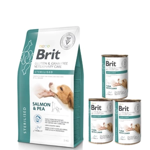 Brit GF Veterinary Diets Câini fără gluten și cereale Sterilizați 2 kg +BRIT GF Veterinary Diets Câini Sterilizați 3x400g