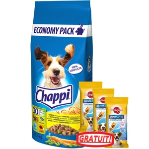 Chappi Hrană uscată pentru câini cu carne de pasăre și legume 13,5 kg + PEDIGREE DentaStix 3x45/77 g