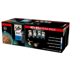 SHEBA Sauce Collection Fish Flavours pungi 40x85 g – hrană umedă completă pentru pisici adulte, în sos