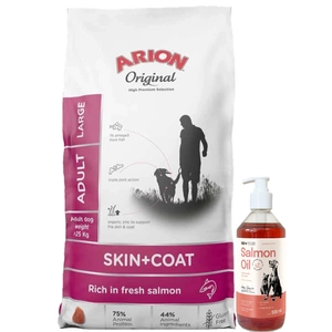 ARION Original Skin & Coat Adult Somon și orez pentru rase mari 12 kg + LAB V Ulei de somon pentru câini și pisici 500 ml