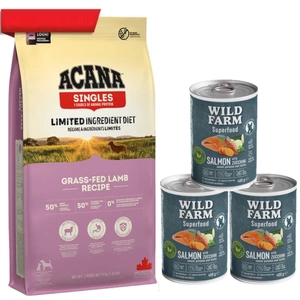 ACANA Singles Miel hrănit cu iarbă 17 kg + Somon sălbatic de fermă Superfood 3x400 g