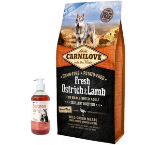Carnilove Fresh Ostrich Lamb Adult 6kg+LAB V Ulei de somon pentru câini și pisici 500ml