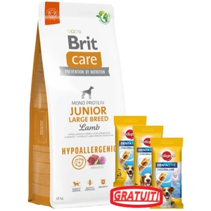 BRIT CARE Hrană hipoalergenică pentru câini Junior Rase mari, miel, 12 kg + 3xDentaStix GRATUIT!