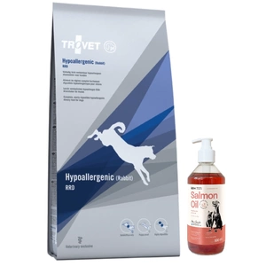 TROVET RRD Hypoallergenic - Bogat în iepure (pentru câini) 10 kg + LAB V Ulei de somon pentru câini și pisici 500 ml