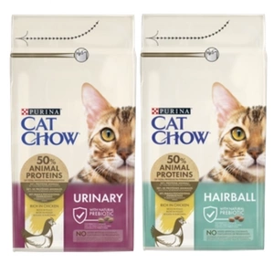 PURINA Cat Chow Hairball Hrană bogată în pui 1,5 kg + PURINA Cat Chow Urinary Hrană bogată în pui 1,5 kg