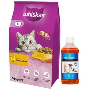 WHISKAS Hrană uscată pentru pisici 1+ cu pui 14kg + LAB V 500ml - 5% off !!!