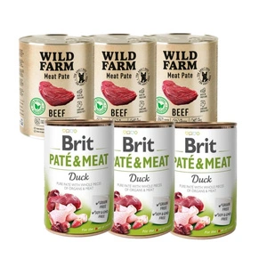 BRIT PATE &amp; MEAT DUCK 3x800g + WILD FARM Pate Beef 3x800g