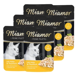 Miamor Feine Filets – hrană umedă pentru pisici cu fileuri de pui și ton, 6 x 100 g