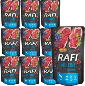 Rafi cu miel pentru câini - plic 10x300g (pachet negru)