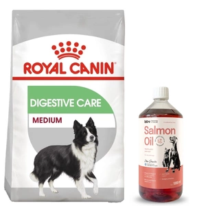 ROYAL CANIN CCN Medium Digestive Care 12kg hrană uscată pentru câini adulți, rase medii, cu tract digestiv sensibil+LAB V Salmon Oil pentru câini și pisici 1000ml