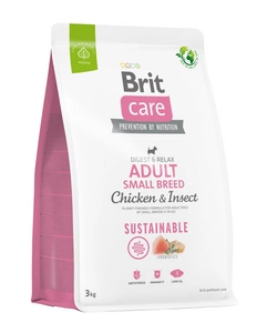 BRIT CARE Dog Sustainable Adult Small Breed Pui și insecte 3 kg