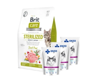 BRIT Care Cat Grain-Free Sterilized Immunity Support 7kg+3xENZO VET Sterilised with veal in sauce 100g