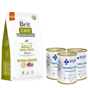BRIT CARE Dog Hypoallergenic Adult Small Breed Lamb 3kg+3xENZO VET Dietă hipoalergenică cu curcan pentru câini 400g