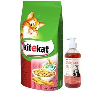 KITEKAT Hrană uscată pentru pisici cu carne de vită și legume 12kg+LAB V Ulei de somon pentru câini și pisici 500ml