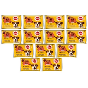 PEDIGREE Adult plic 13x(4x100g) - Selection of Flavours in Jelly, o hrană umedă completă în jeleu pentru câini adulți (bucăți bogate într-un amestec de carne de vită și ficat și bucăți bogate în carne de pasăre)